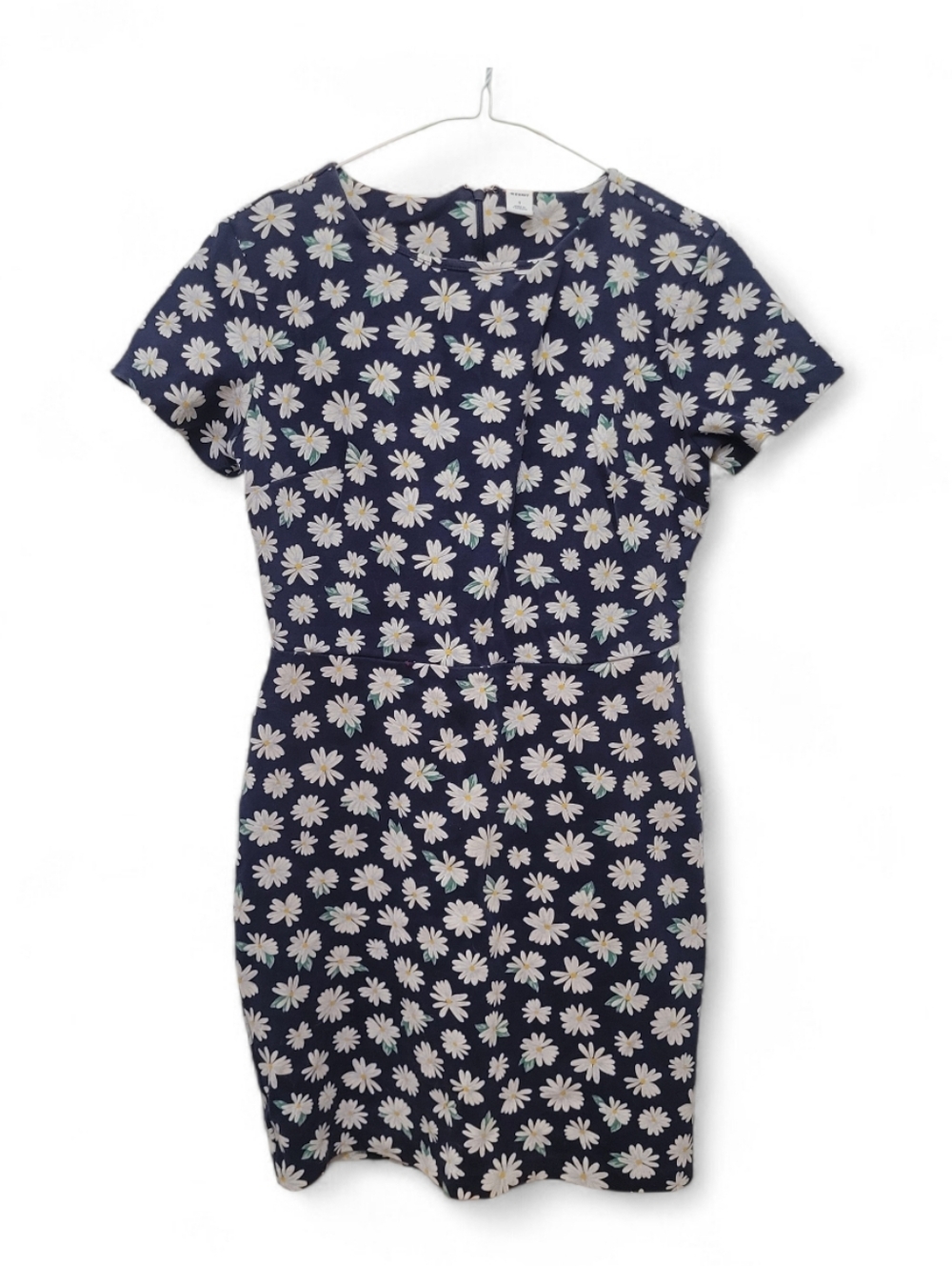 Navy Daisy Print Short Sleeve Sheath Dress EUC 4 Mod Boho cottagecore